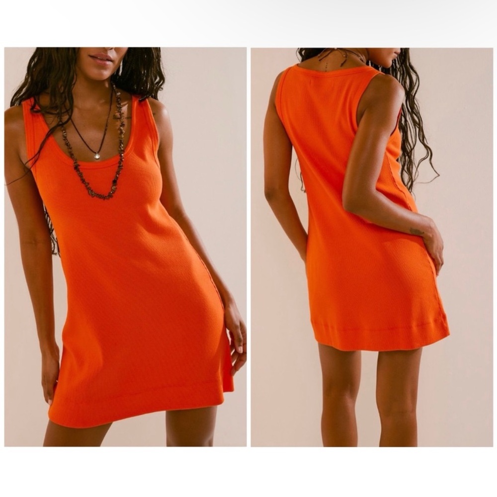 Free People Beach Tracey Ribbed Casual Tank Mini Dress Orange